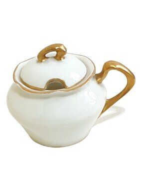 Vintage R *S Germany White Gold Gilt Trim Porcelain Sugar Bowl with Lid Art Deco